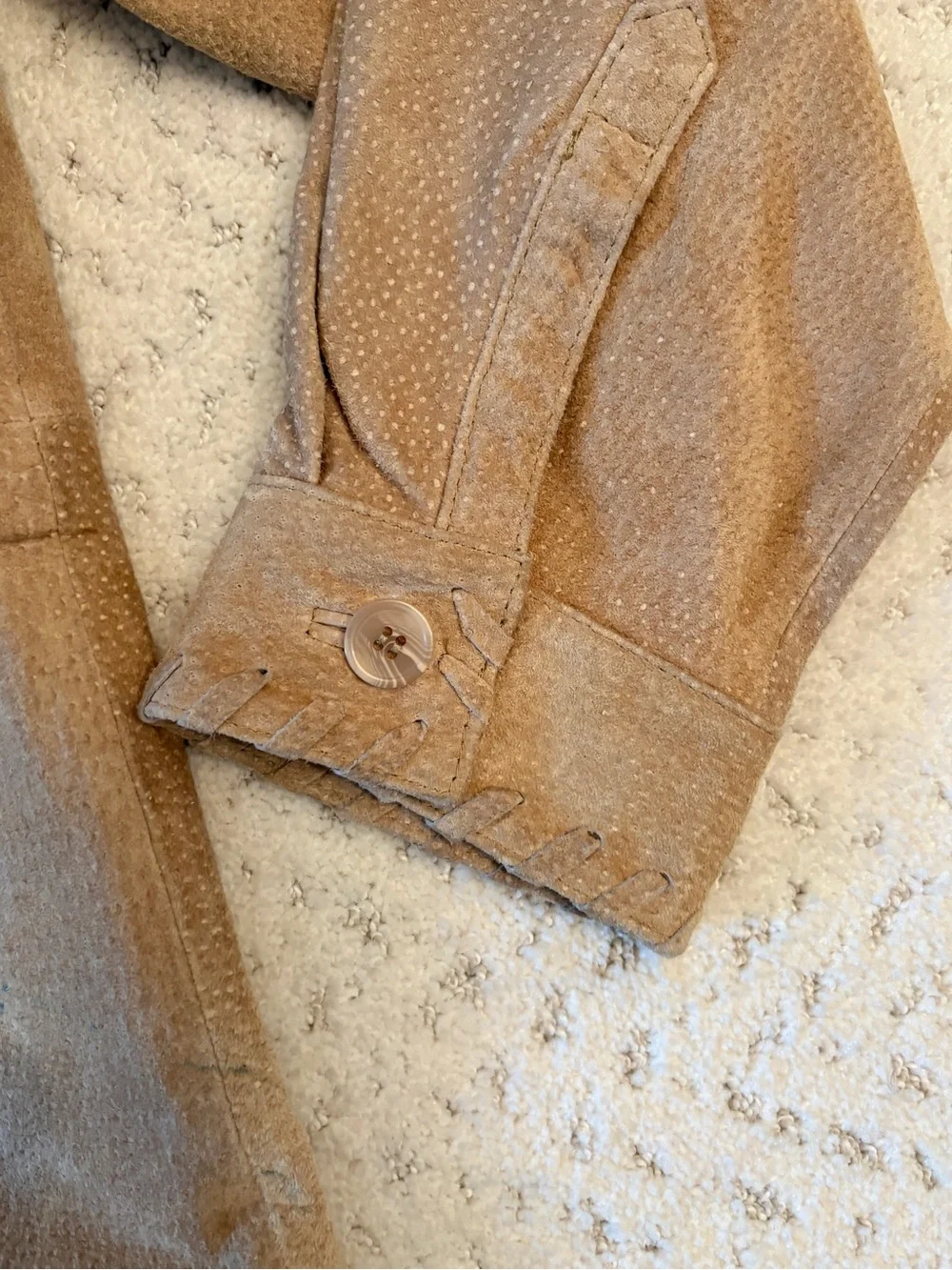 Genuine Washable Tan Leather Suede Shacket Jacket NEW With Flaw Womens Large